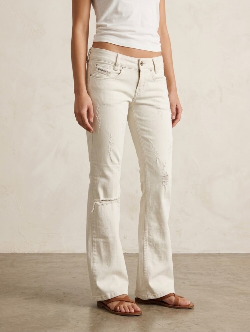 Diesel Louvely Distressed Off White Wash Jeans W28 L34 Y2K